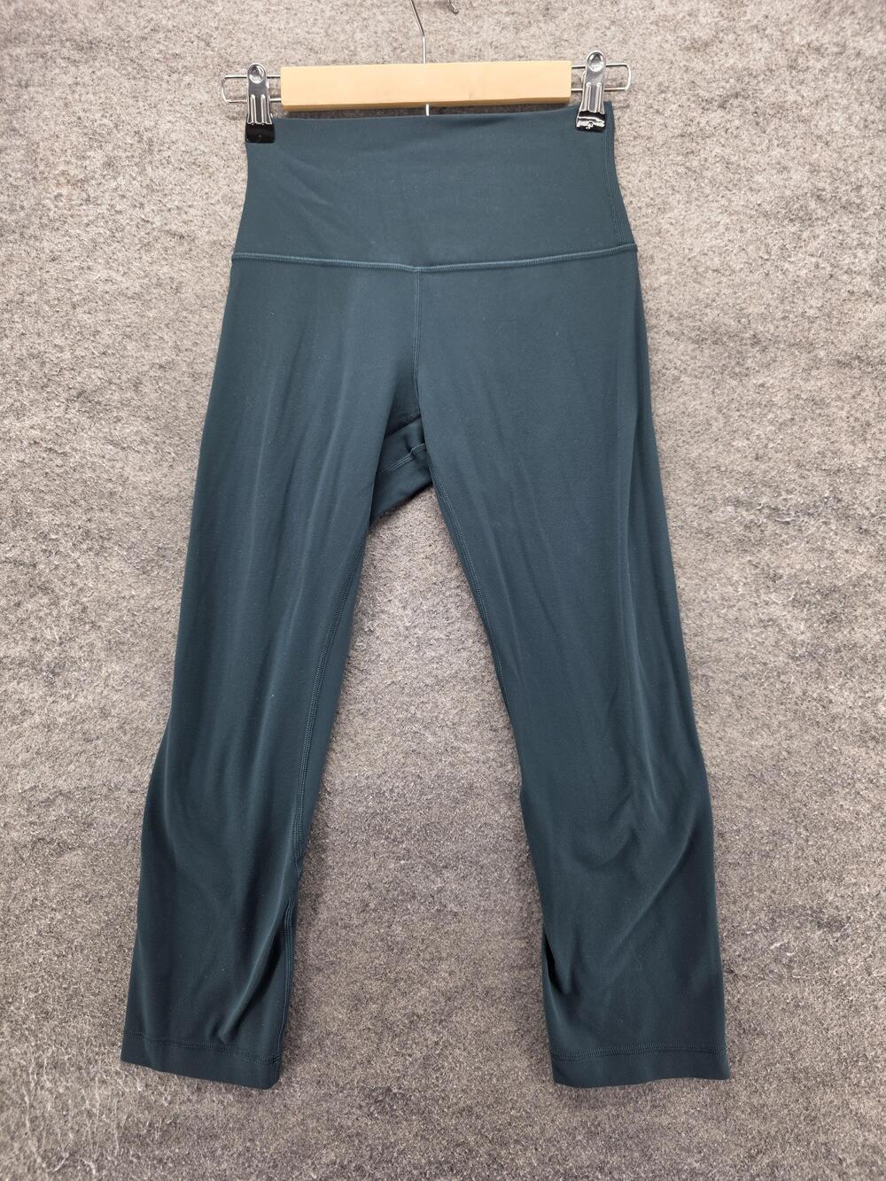 Lululemon Leggings Womens 4 Green Cropped High Rise Yoga Nylon Spandex Logo